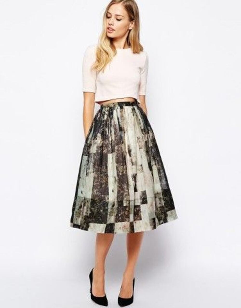 Whistles Silk Olivia Midi Skirt Abstract Rock Print Black Neutrals, US 4, Artsy